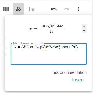 Screenshot to insert formula in RTE