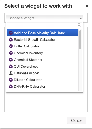 Widgets in Widget Menu 