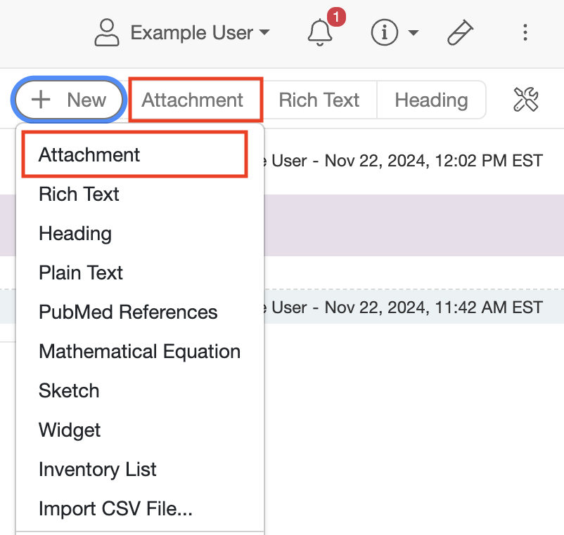 Add entry Attachment screenshot