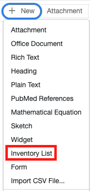 The Inventory List option in the New menu