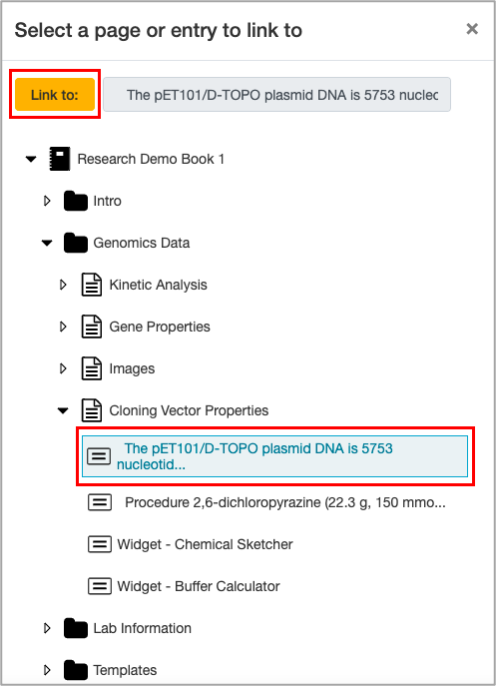 Finding a Page or Entry you want to link