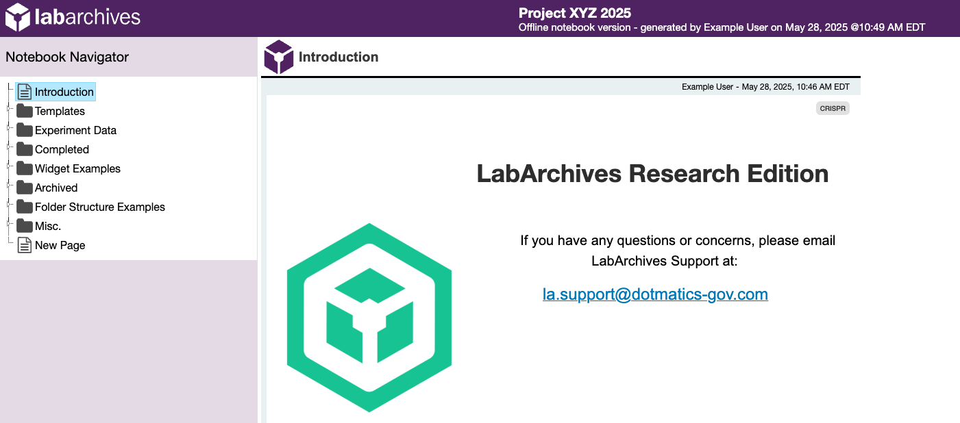 Screenshot of the Offline Notebook Home Page