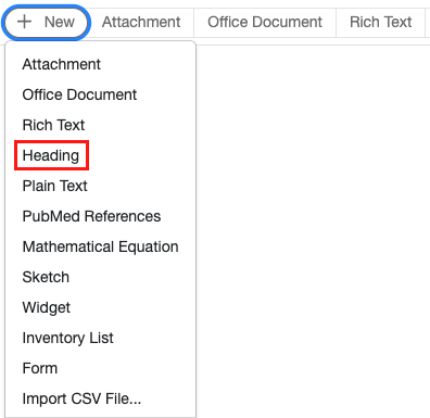 Heading Location on +New Menu
