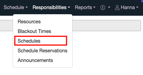 Schedules in Responsibilities Menu 