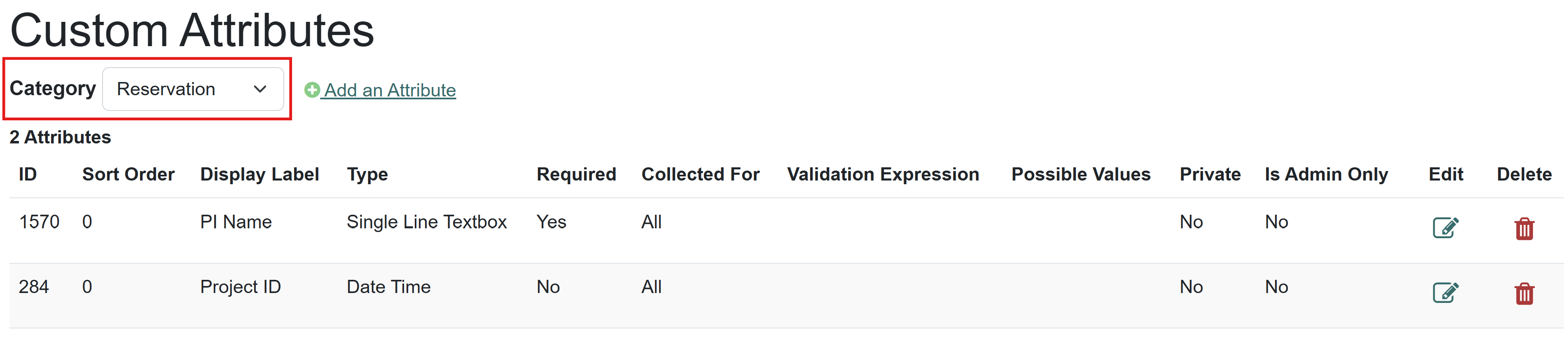 Custom Attributes Category 