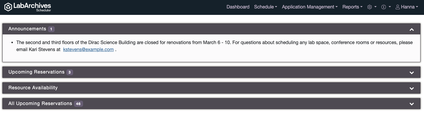 Announcements on the Dashboard 