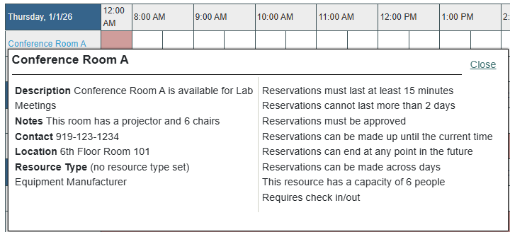 Bookings Hover on Booking Page